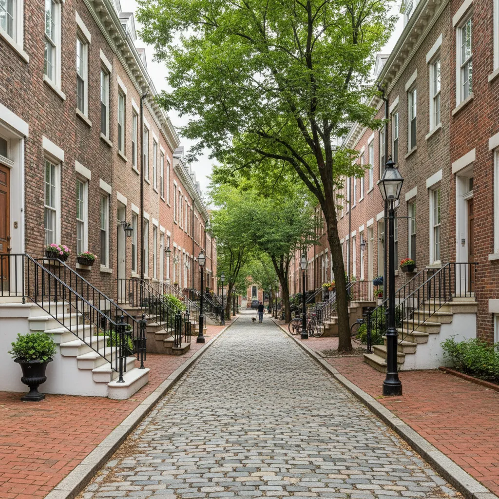 Typical Baltimore rowhouse street where shared rentals are common