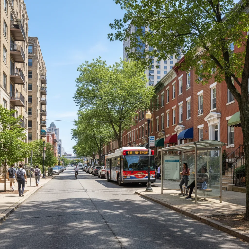 Baltimore residential area near bus stop showing transportation access
