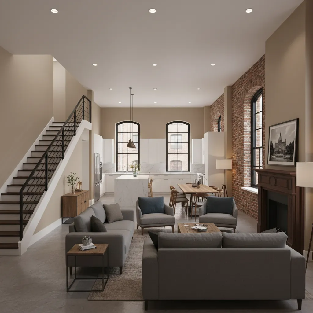Interior of Baltimore rowhouse converted into shared housing with multiple bedrooms