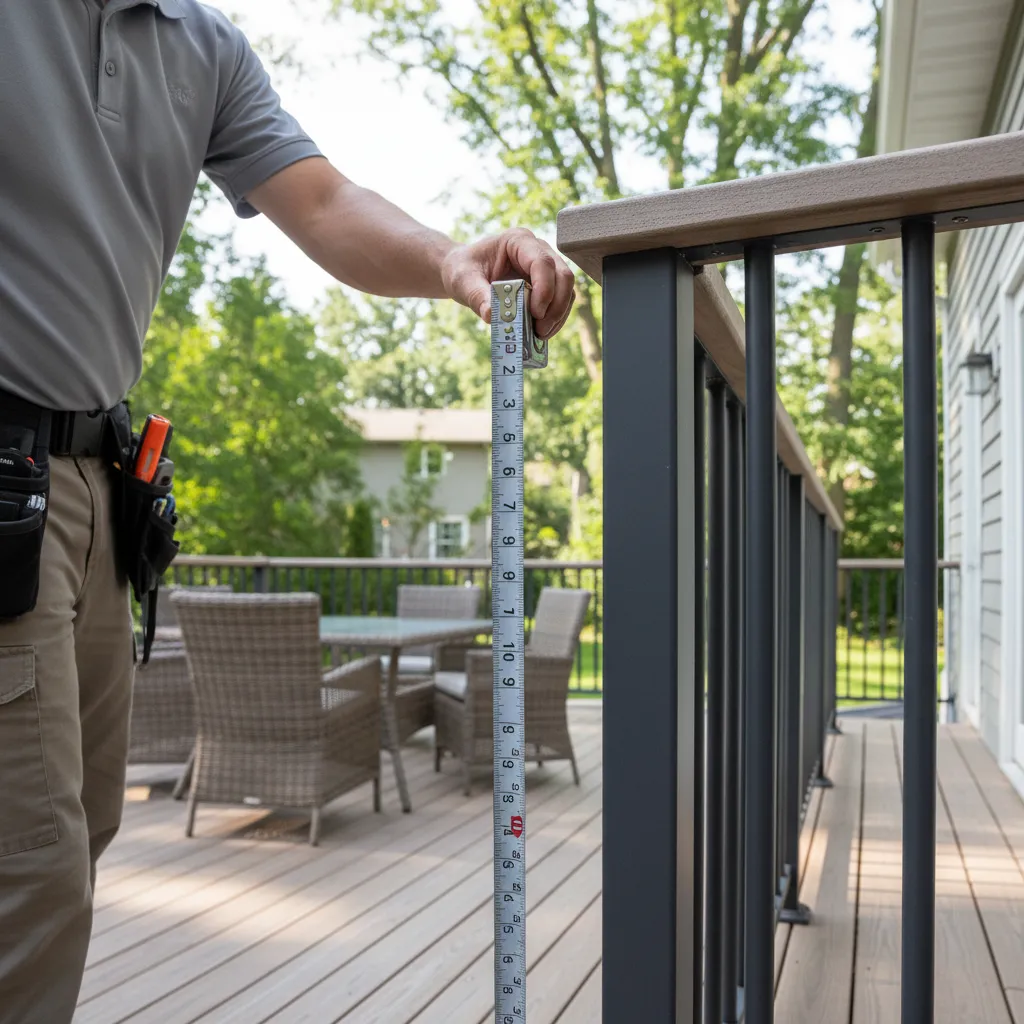 Measuring baluster spacing on exterior deck railing to meet building code
