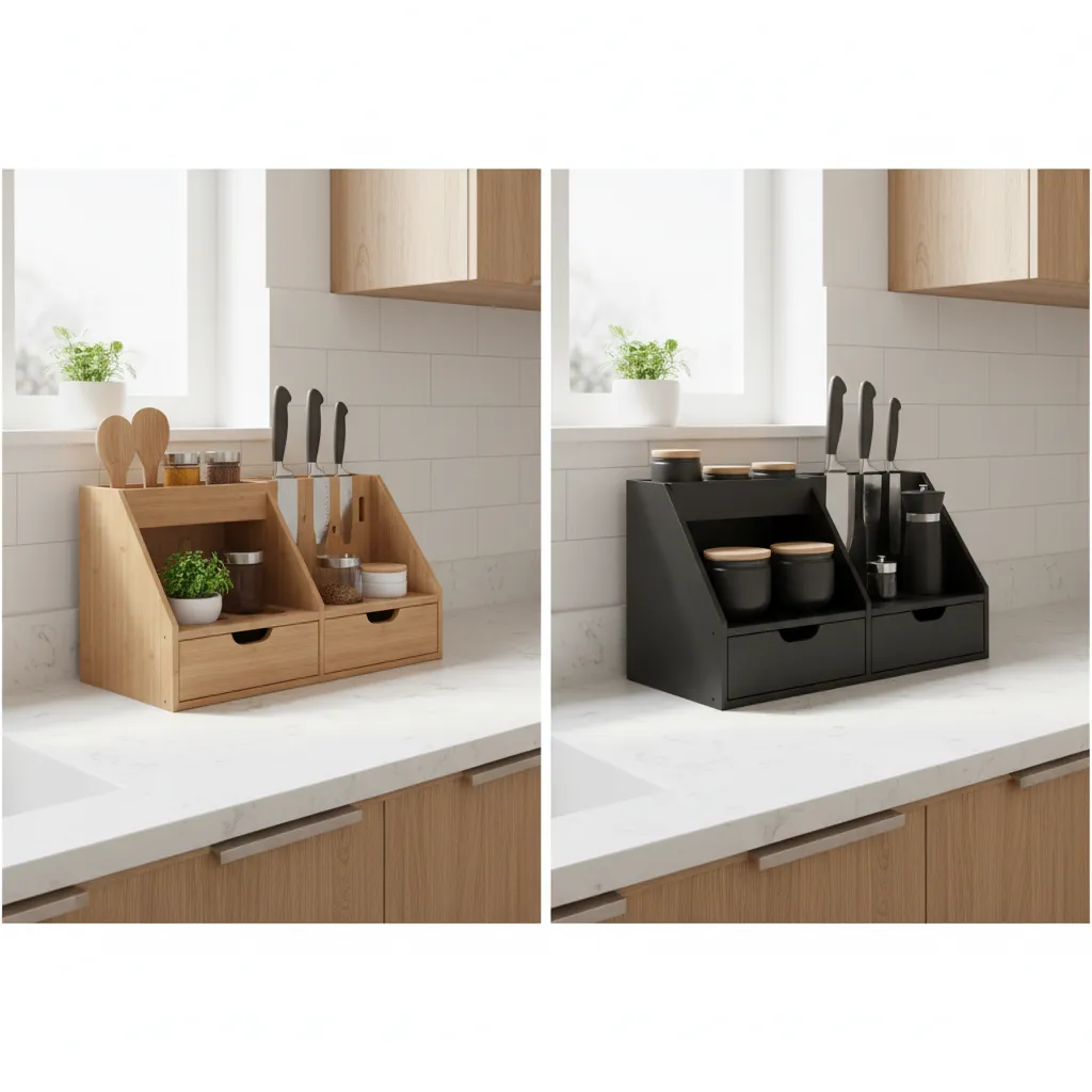 Comparison of bamboo and metal kitchen countertop organizers