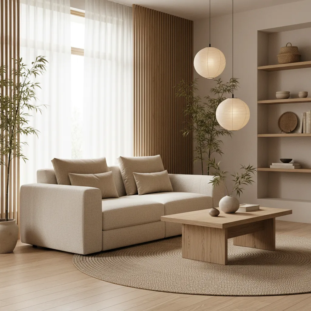 Decoración interior estilo japandi con bambú