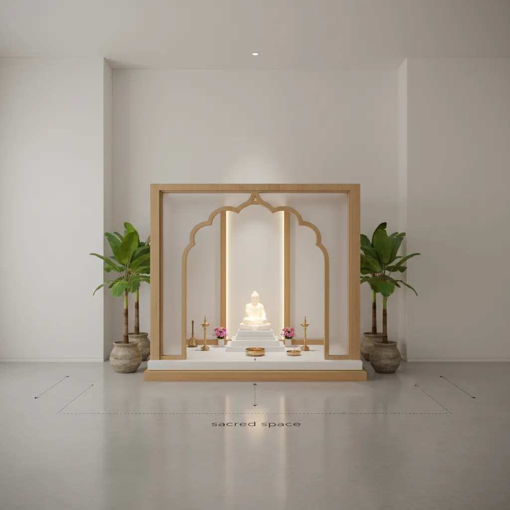 Different placement positions of artificial banana trees around a pooja mandap