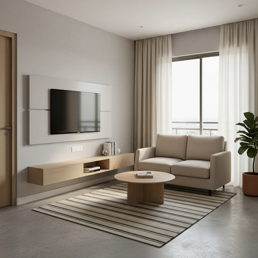Living room interior of a compact Bangalore 2 BHK apartment