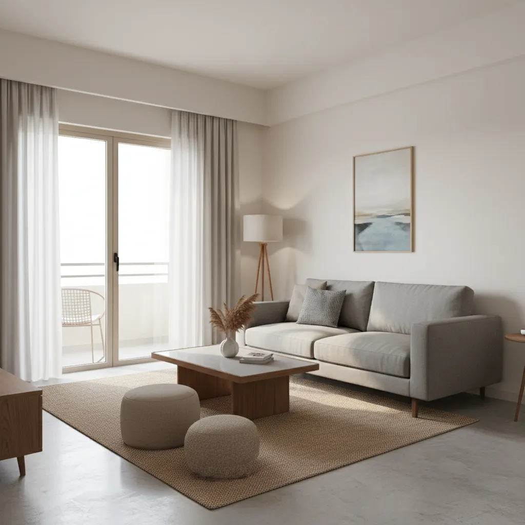 living room interior of a modern Bangalore 2 BHK apartment