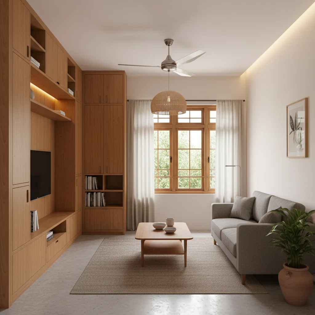 practical Bangalore apartment interior designed by local designer with storage solutions