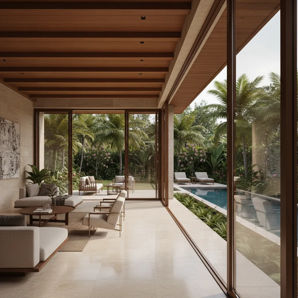 Luxury Bangalore home with indoor outdoor living space opening to garden
