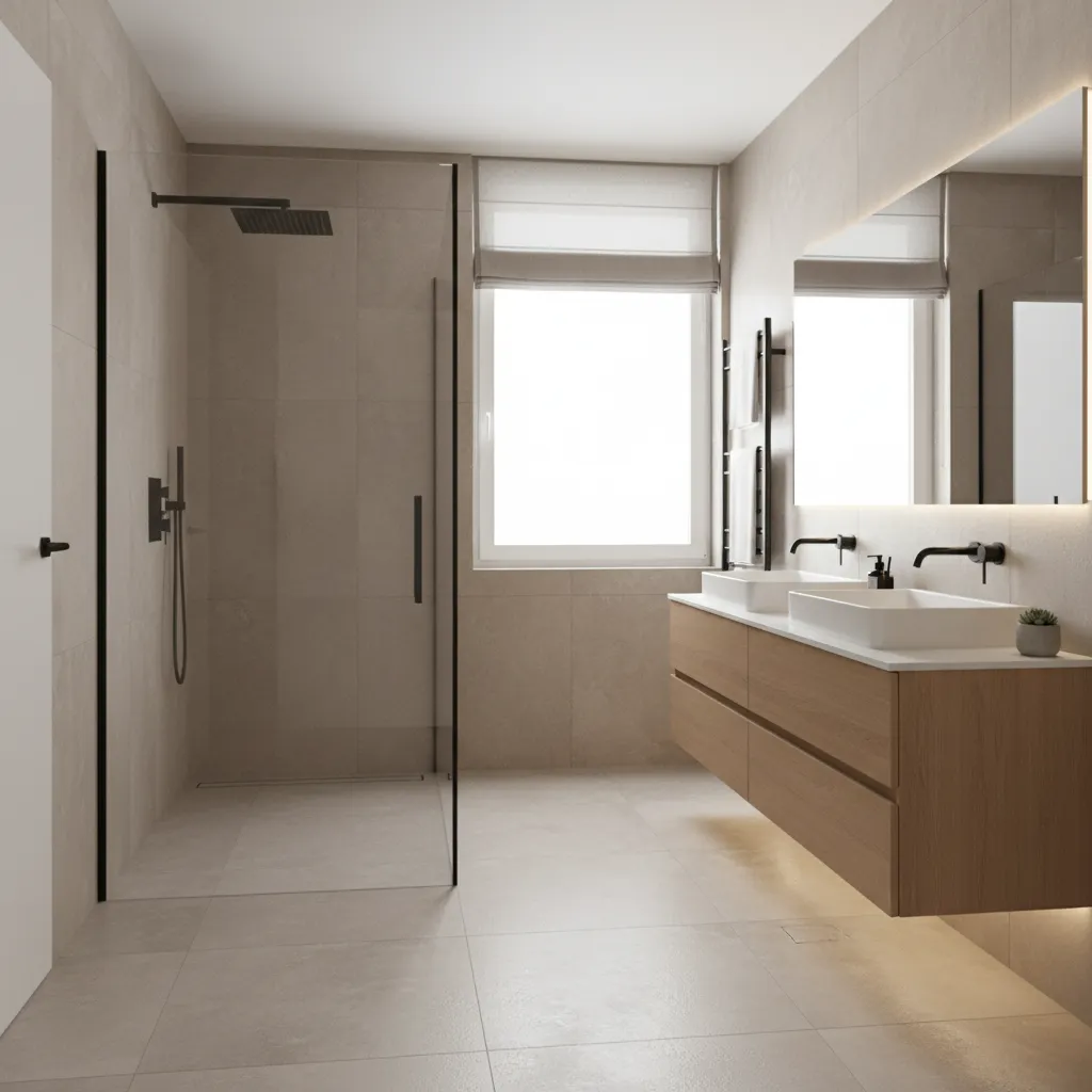 Baño moderno pequeño bien distribuido