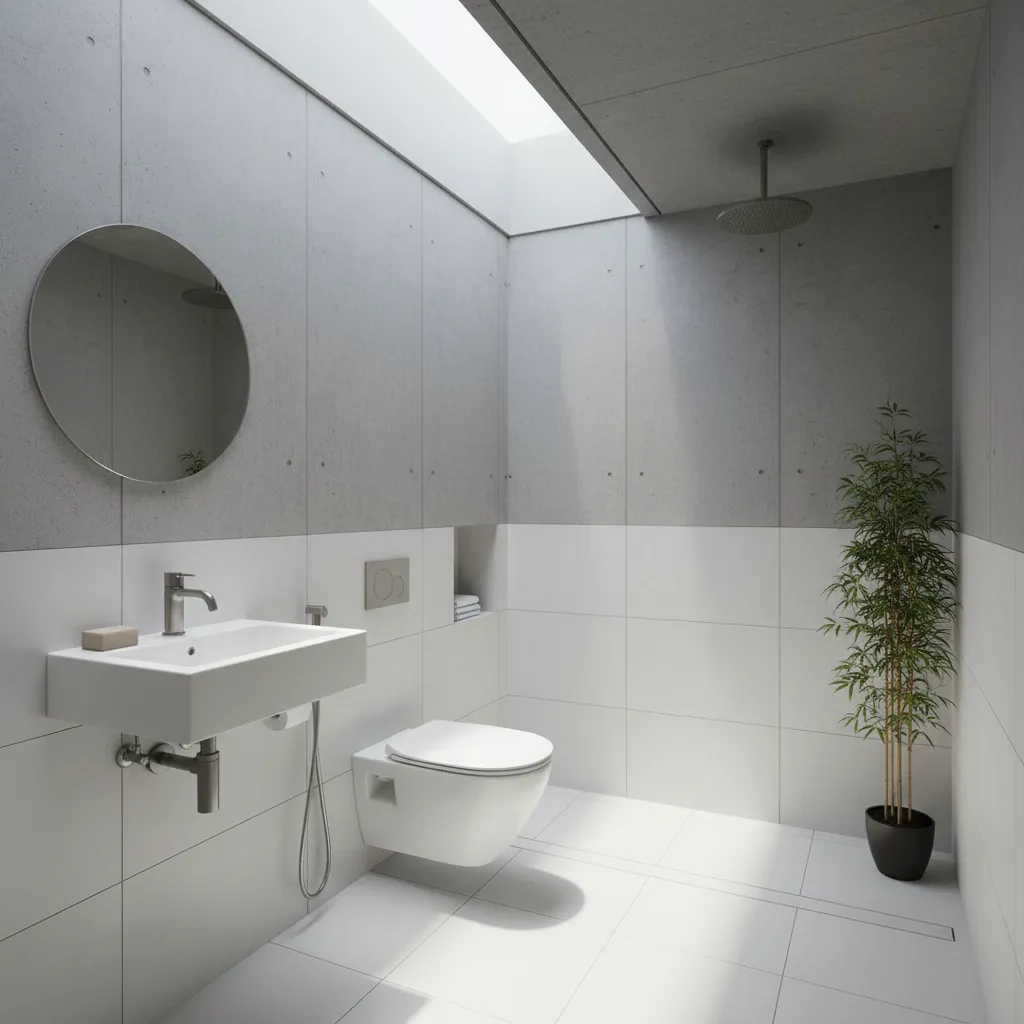 Baño exterior pequeño con lavabo e inodoro en espacio compacto