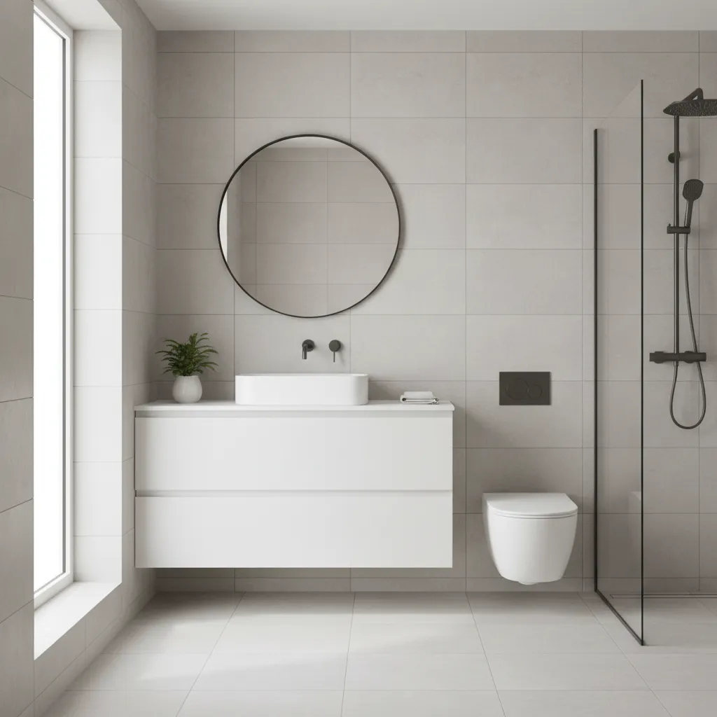 Baño pequeño con lavabo suspendido y espacio visual amplio