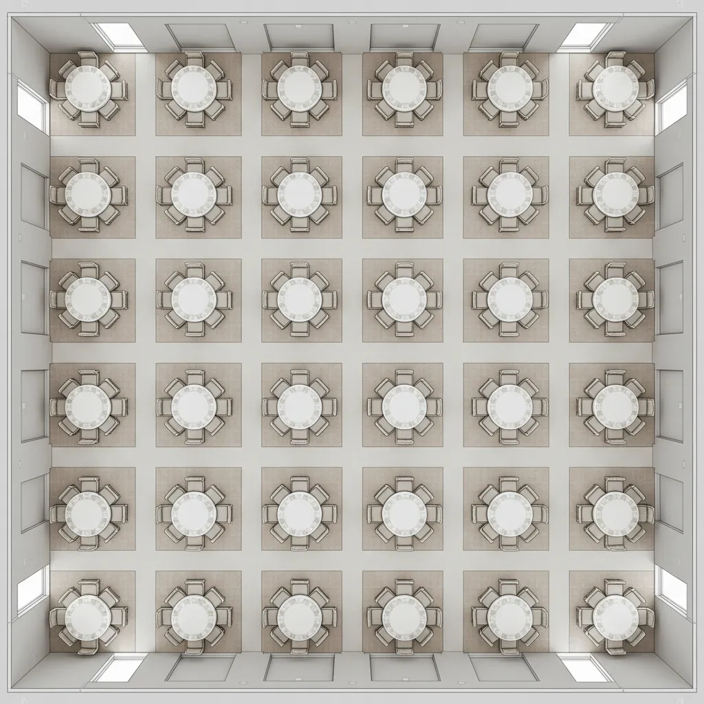 digital banquet floor plan showing table placement and walking paths