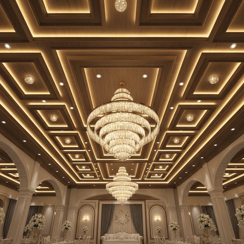 decorative banquet hall ceiling lighting and chandelier installation