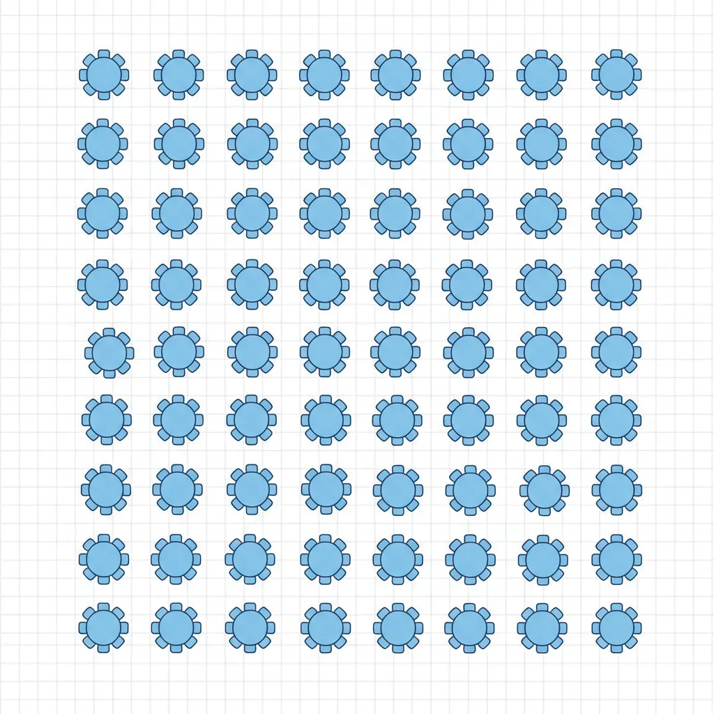 Grid based banquet room layout planner template with table icons