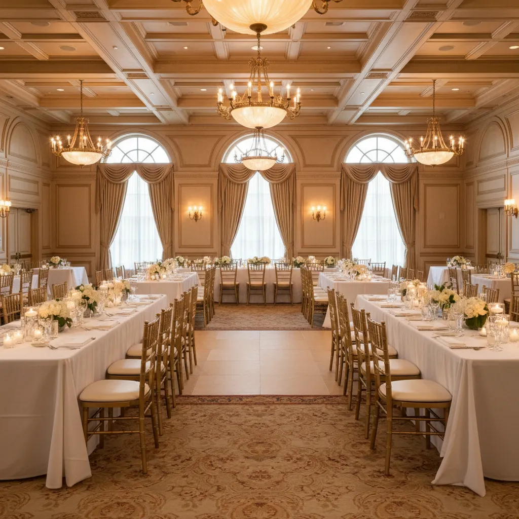 banquet table spacing example with chairs and service walkways