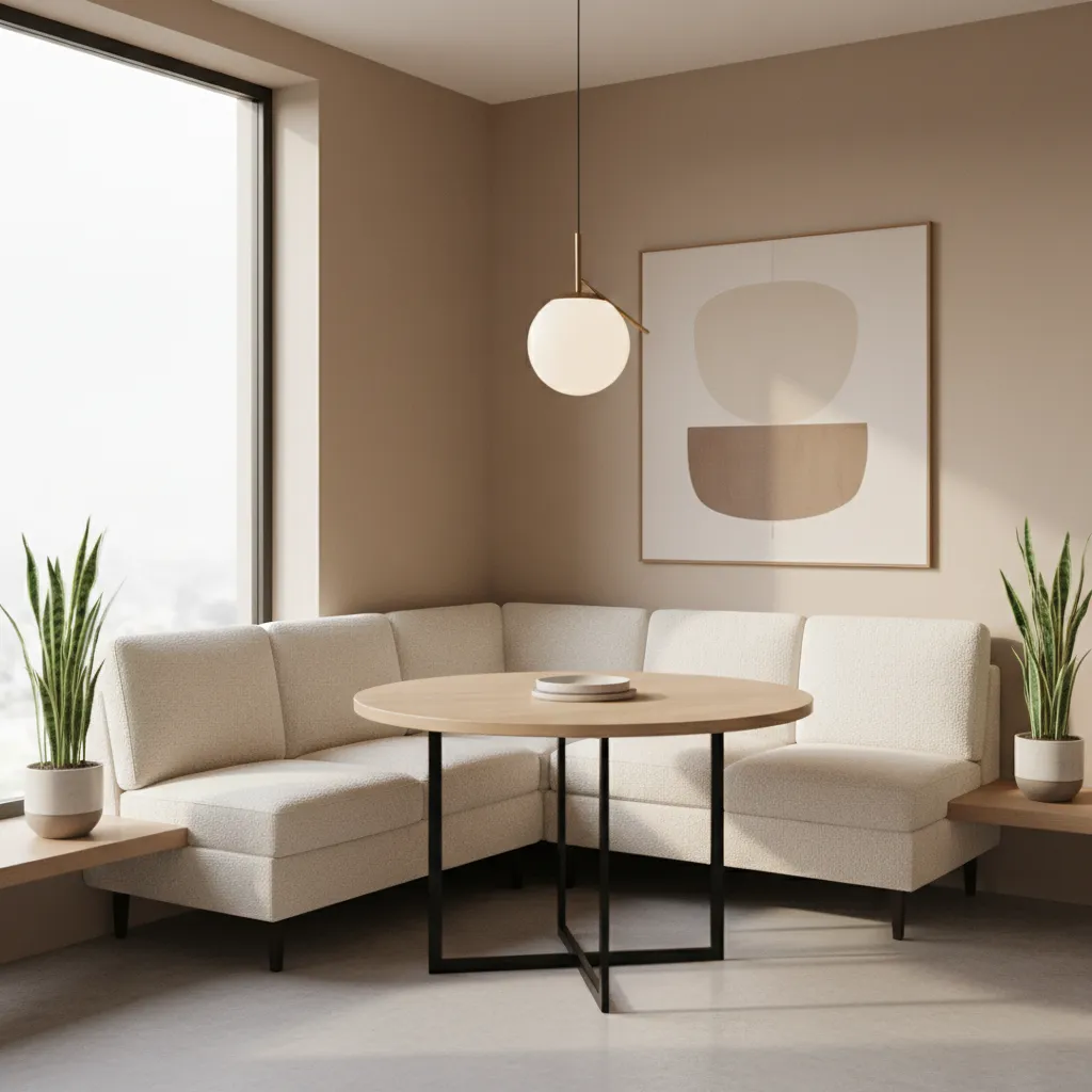 Corner banquette dining sofa seating creating a social dining space