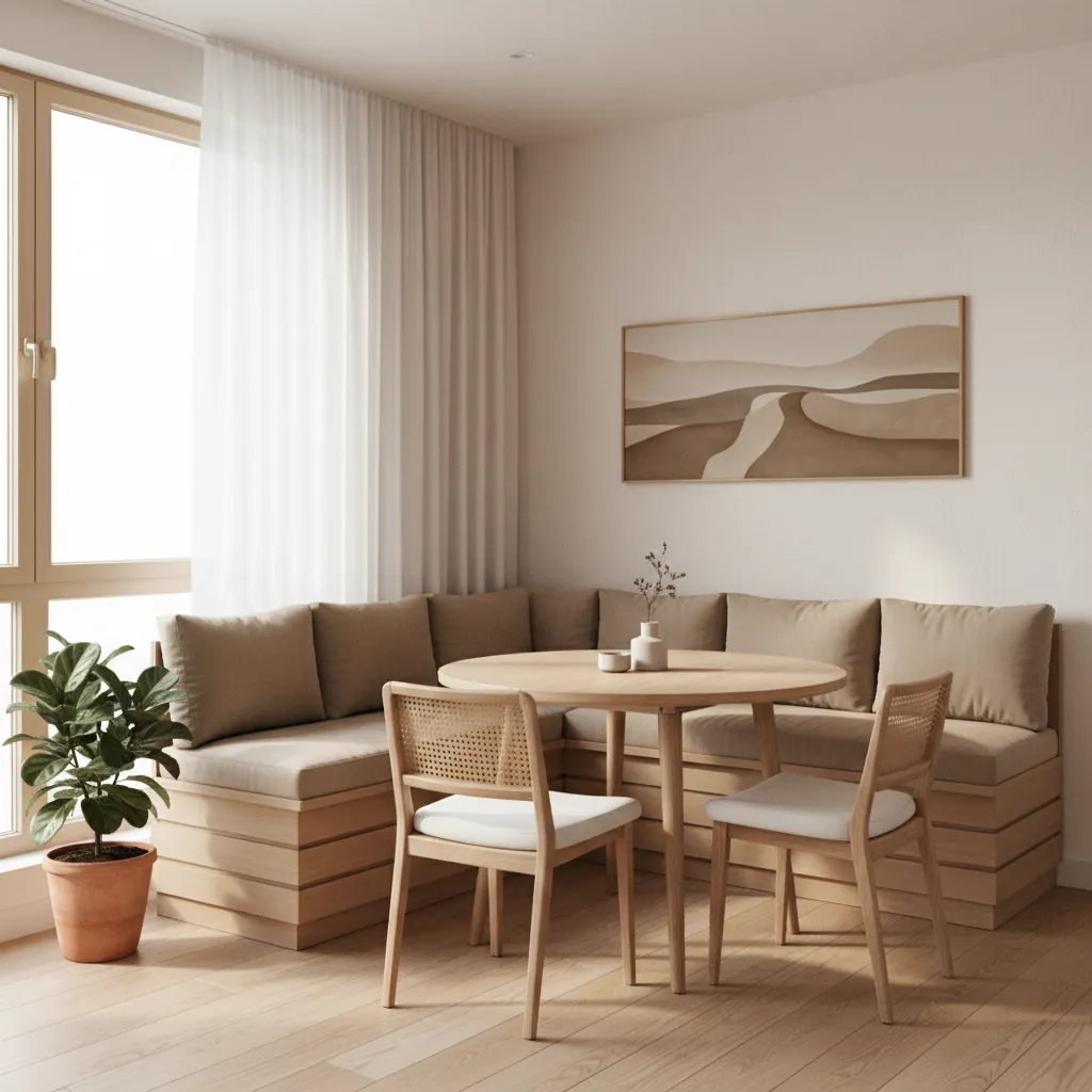 Small dining area with wall bench banquette seating