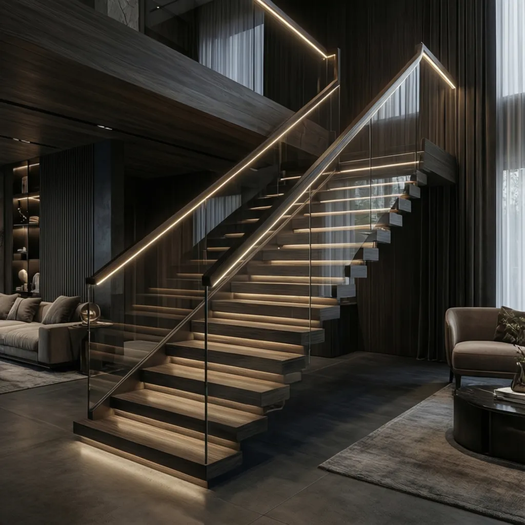 Barandal de escalera interior con iluminación LED integrada