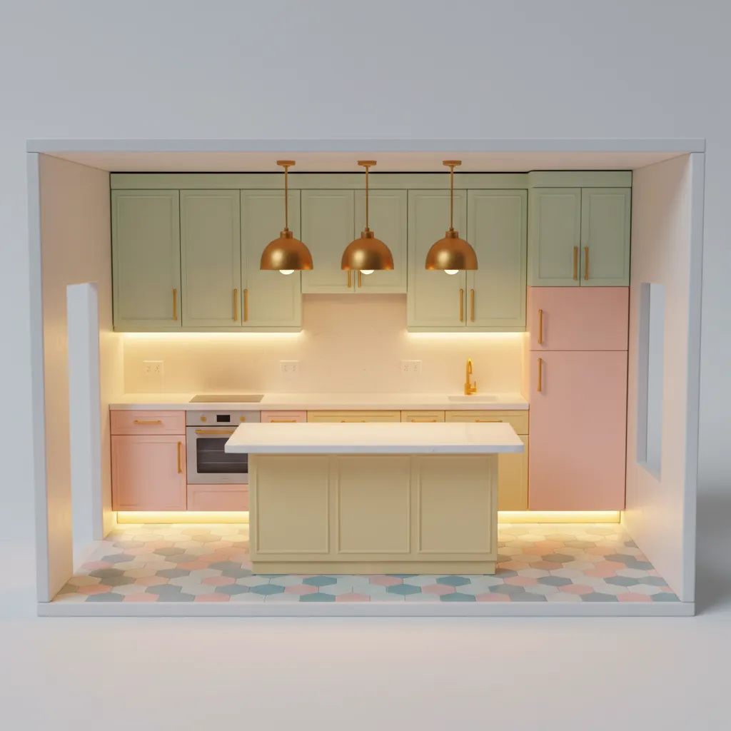 Barbie kitchen playset with warm LED lighting and pendant lights