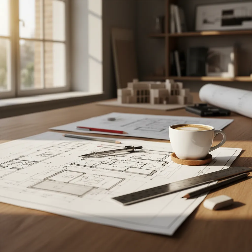 Plano de reforma de un piso antiguo de Barcelona sobre una mesa