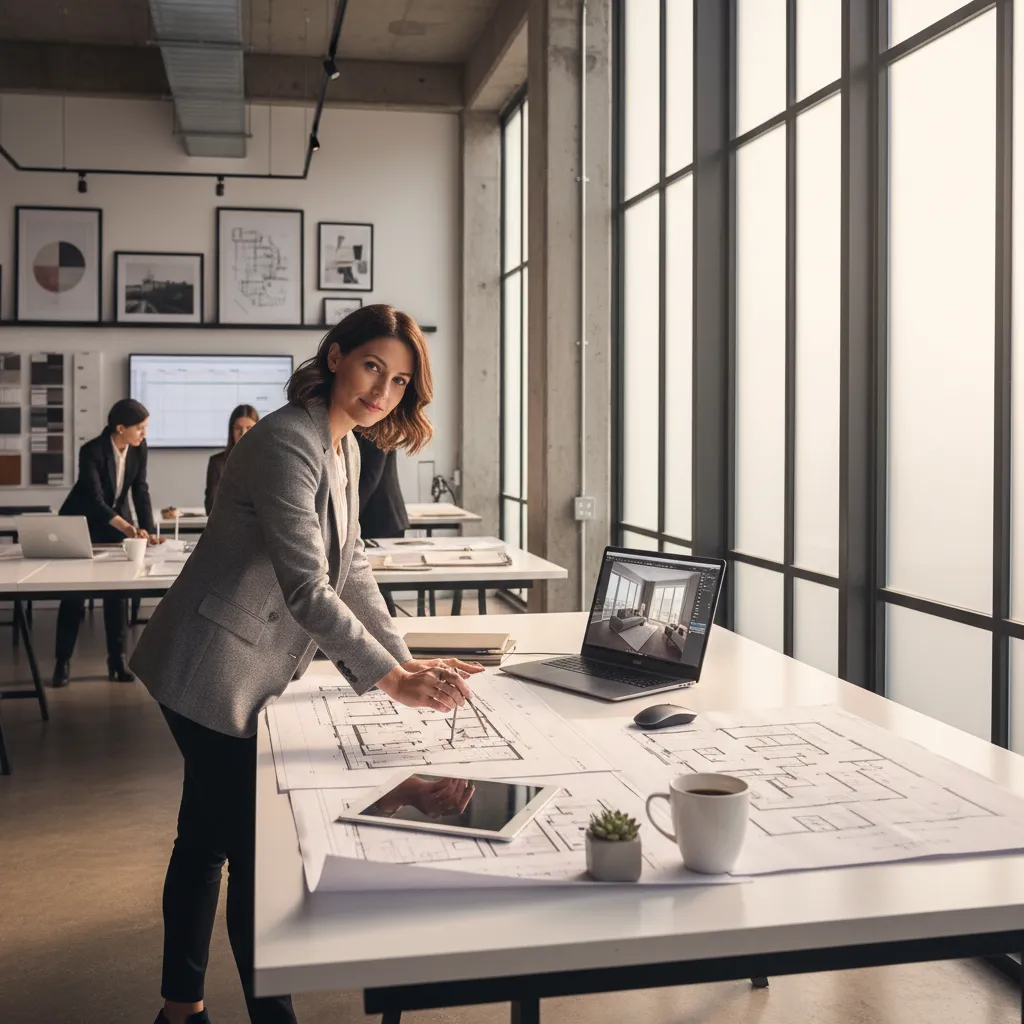 Arquitecto revisando planos de reforma de vivienda