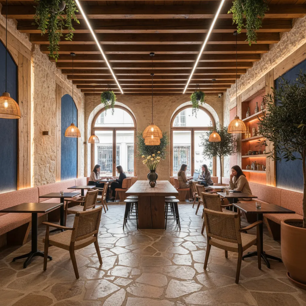 Interior contemporáneo de un café de diseño en Barcelona