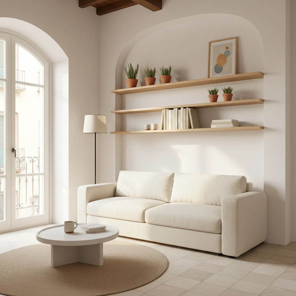 Salón pequeño optimizado en un piso de Barcelona