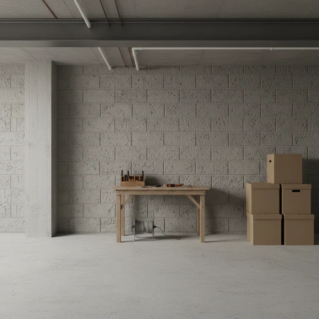 unfinished concrete block wall inside basement showing rough texture