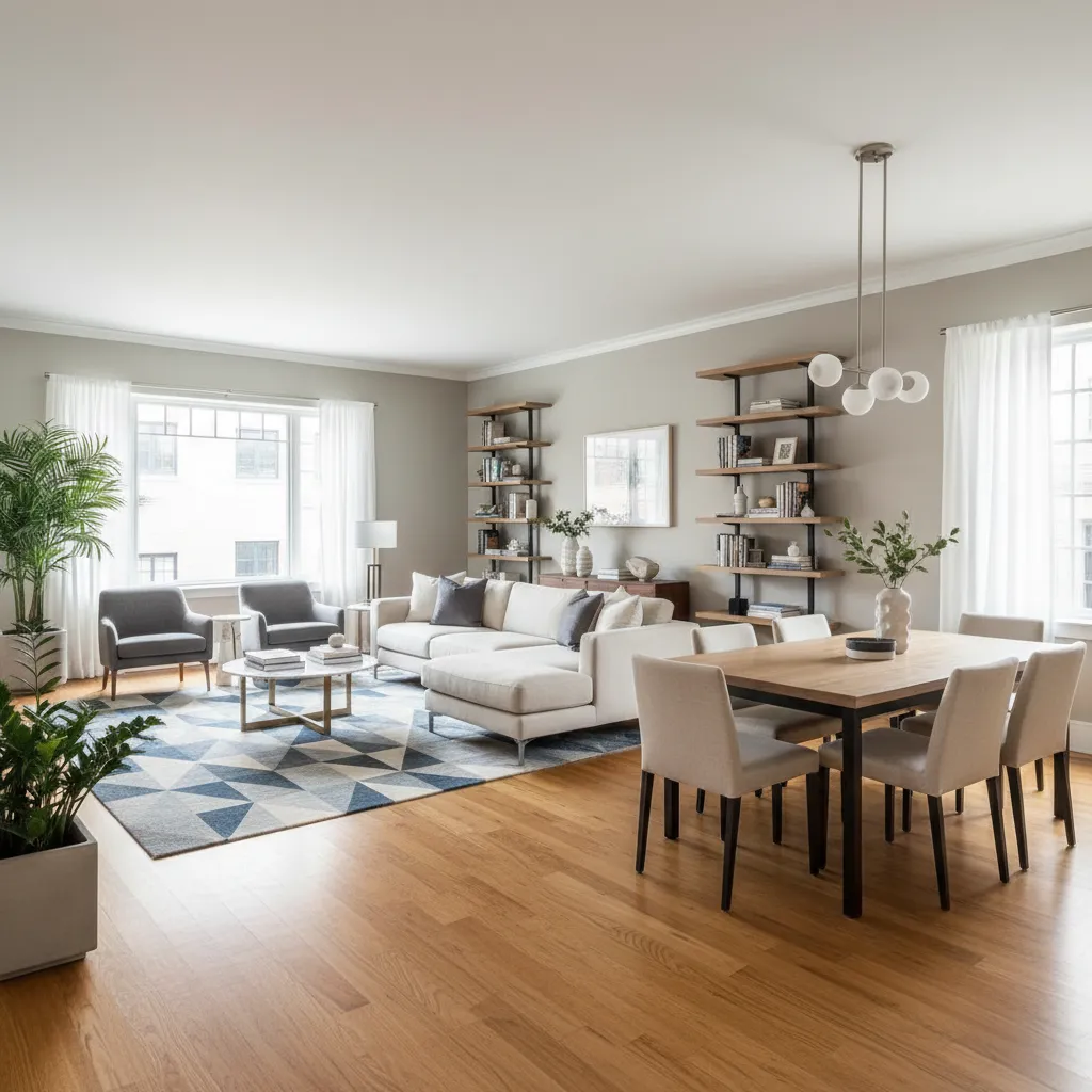 Interior layout showing rugs and zones that improve barefoot comfort on hardwood floors