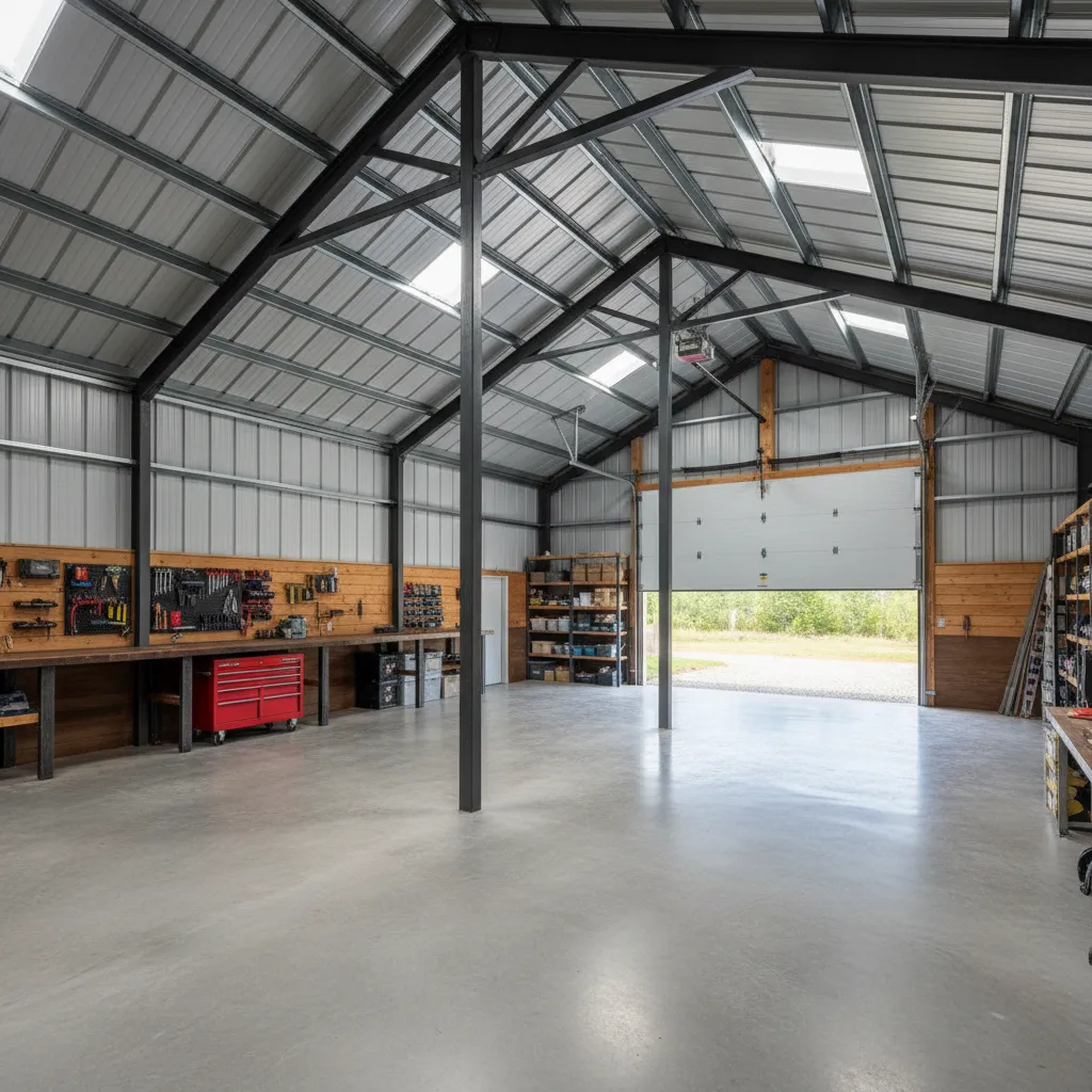 large barndominium garage and workshop space connected to home