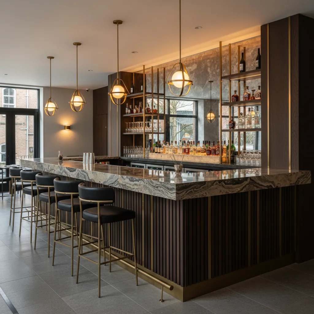 Barra de bar bien diseñada en restaurante moderno
