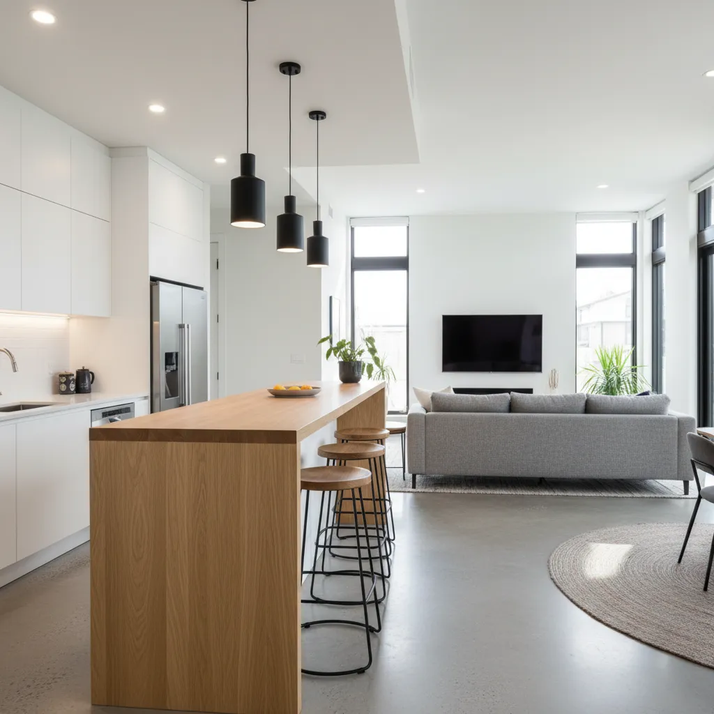 Barra de bar utilizada como separación entre cocina y salón