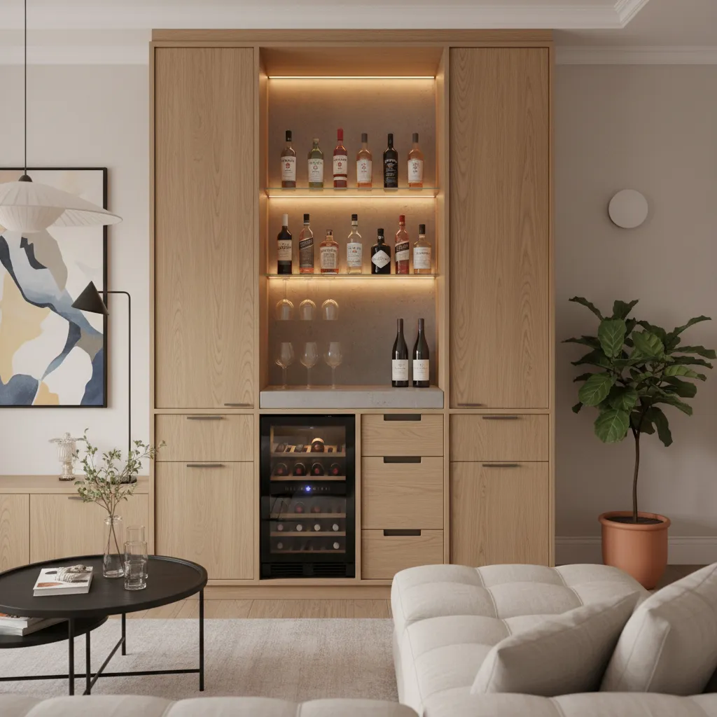 Pequeña barra de bar integrada en apartamento moderno