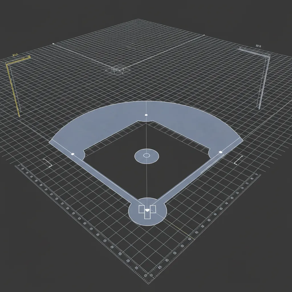 baseball field 3d modeling grid layout with measured base paths