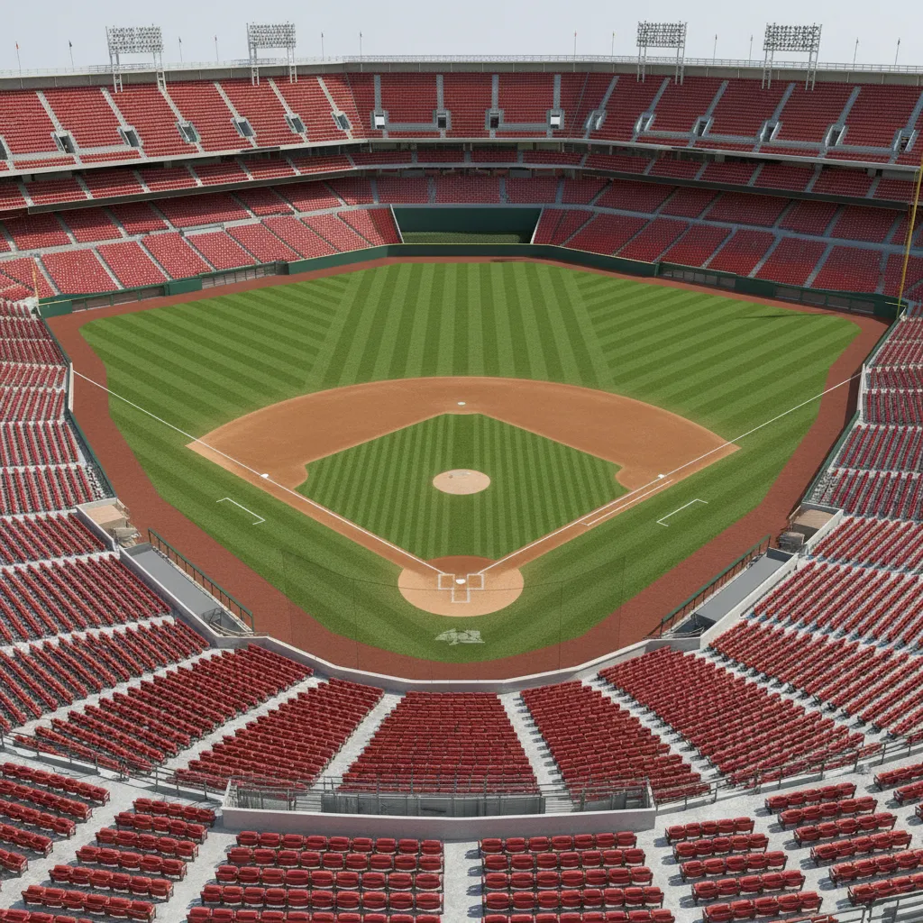 3D model overview of a baseball stadium with field and seating