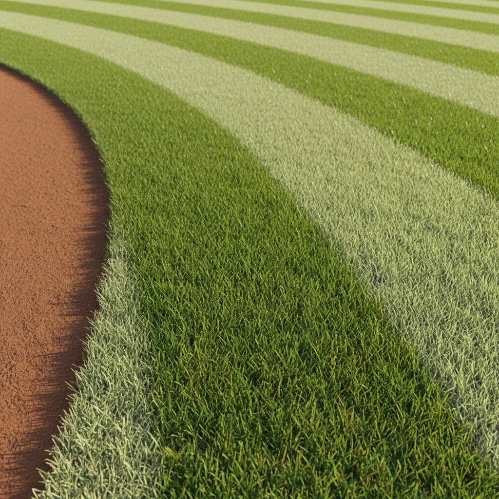 Realistic grass texture and mowing pattern on baseball field