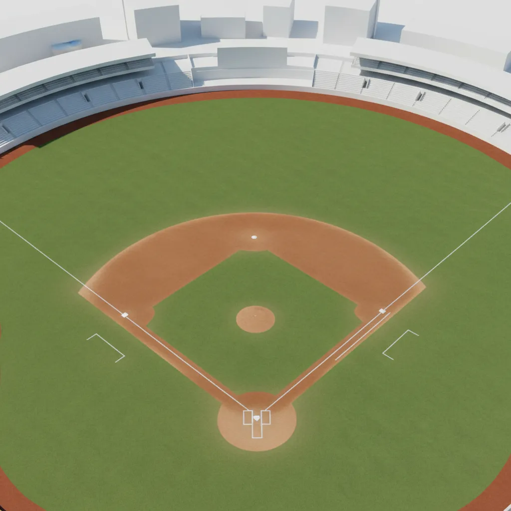 top view baseball field layout showing diamond and outfield geometry