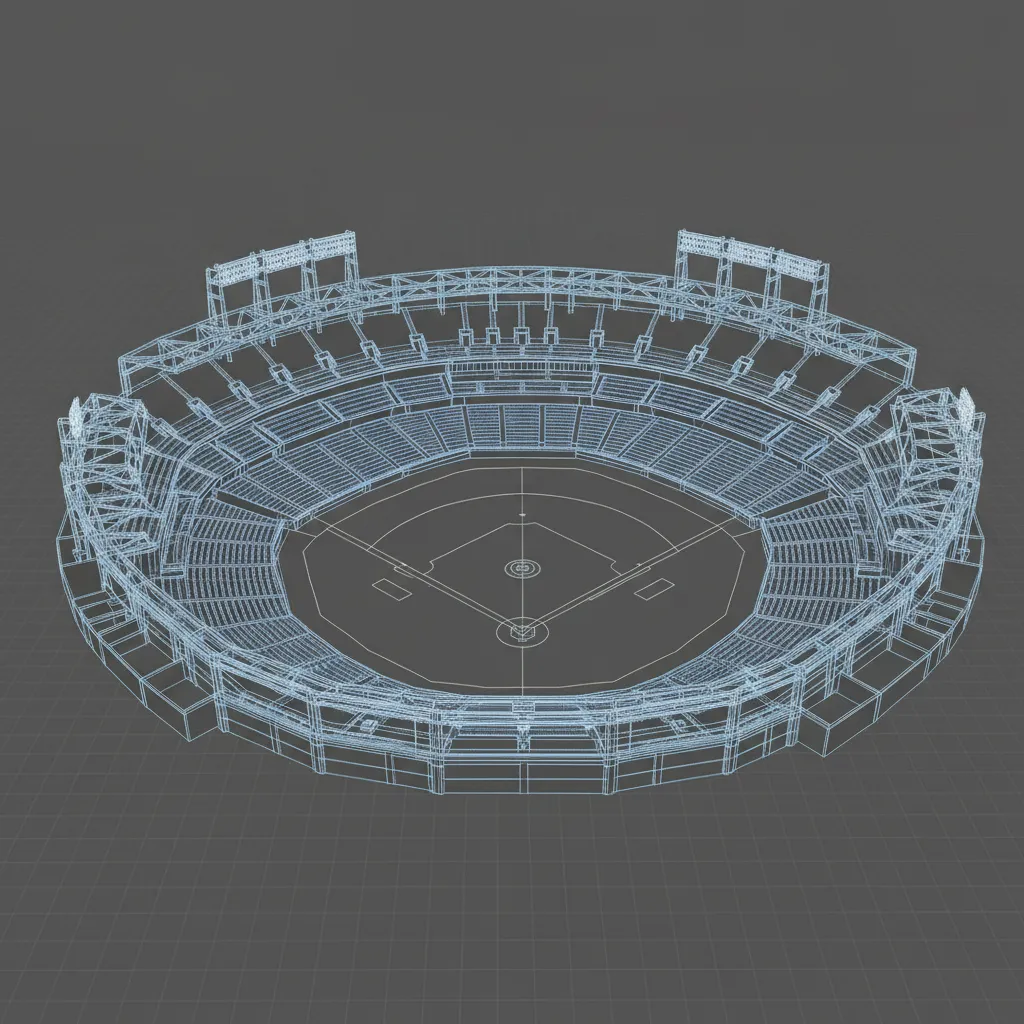 wireframe baseball stadium 3D model showing geometry structure