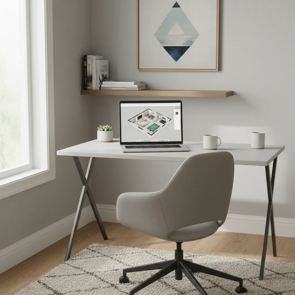homeowner using basement layout design software to visualize a finished basement living space