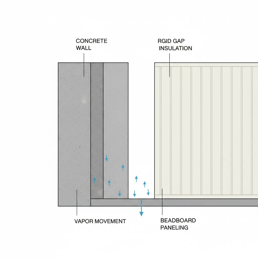 diagram showing moisture movement through basement wall behind panels
