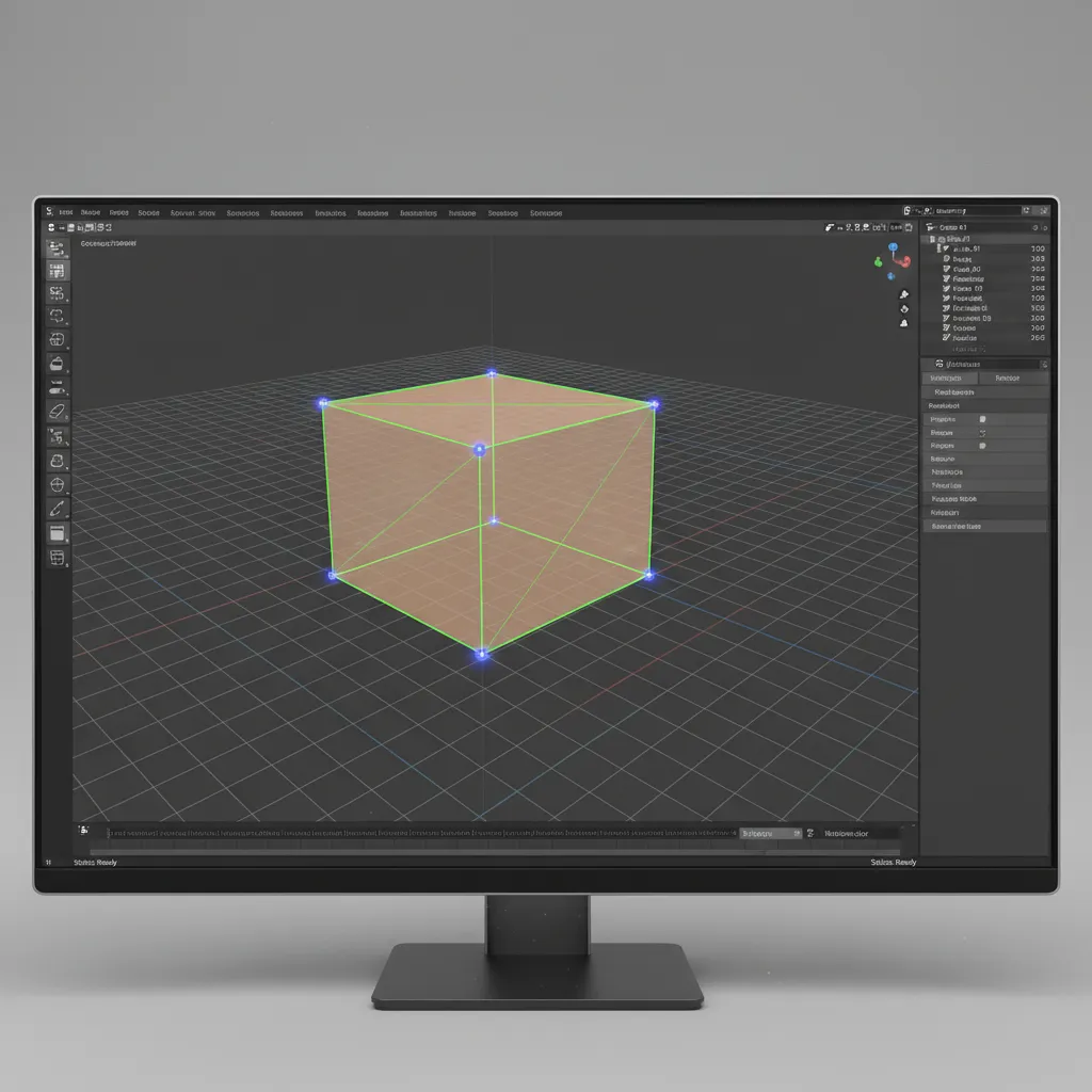 3D modeling software interface showing a basic cube mesh in viewport