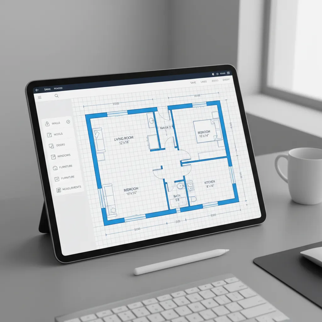 simple digital floor plan layout being created with walls and rooms in a floor plan creator app