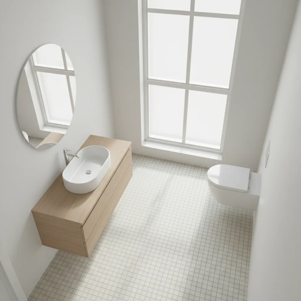 Basket weave tile layout aligned with bathroom length