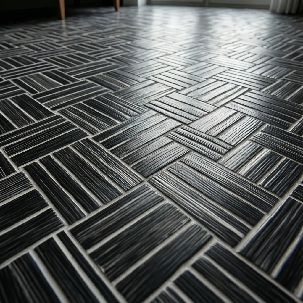 Close-up of black and white basket weave mosaic tile pattern