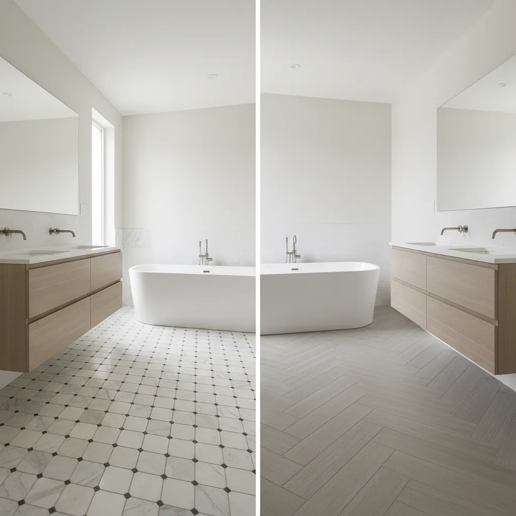 Basket Weave Tile vs Herringbone Tile for Bathroom Floors