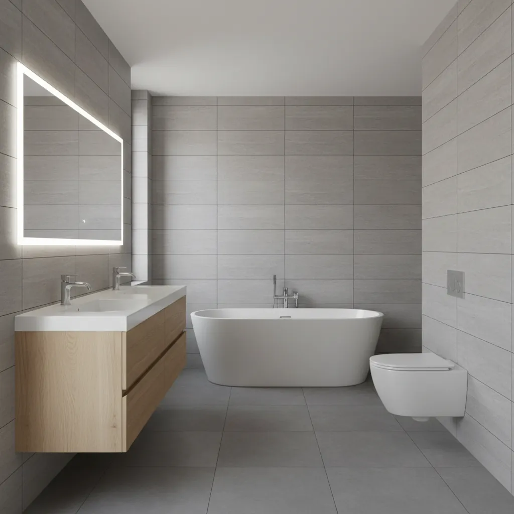 Bathroom with 300x600 mm wall tiles arranged horizontally