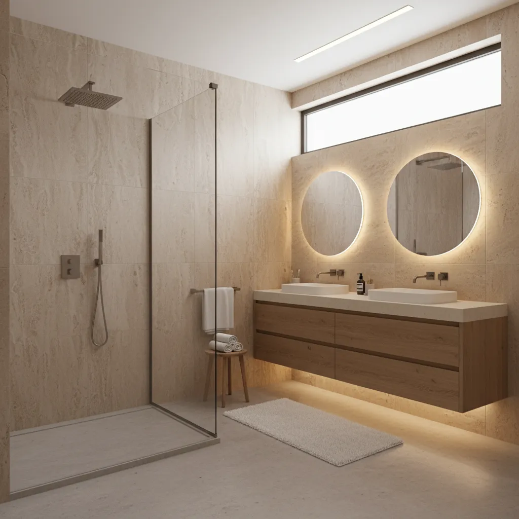 3D rendered preview of modern bathroom renovation design