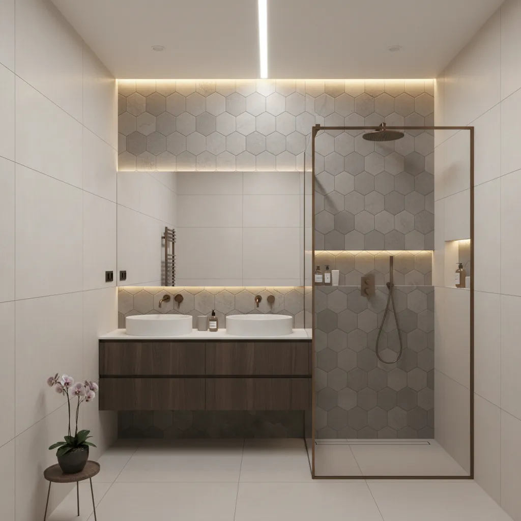 modern bathroom accent wall tile design behind shower area
