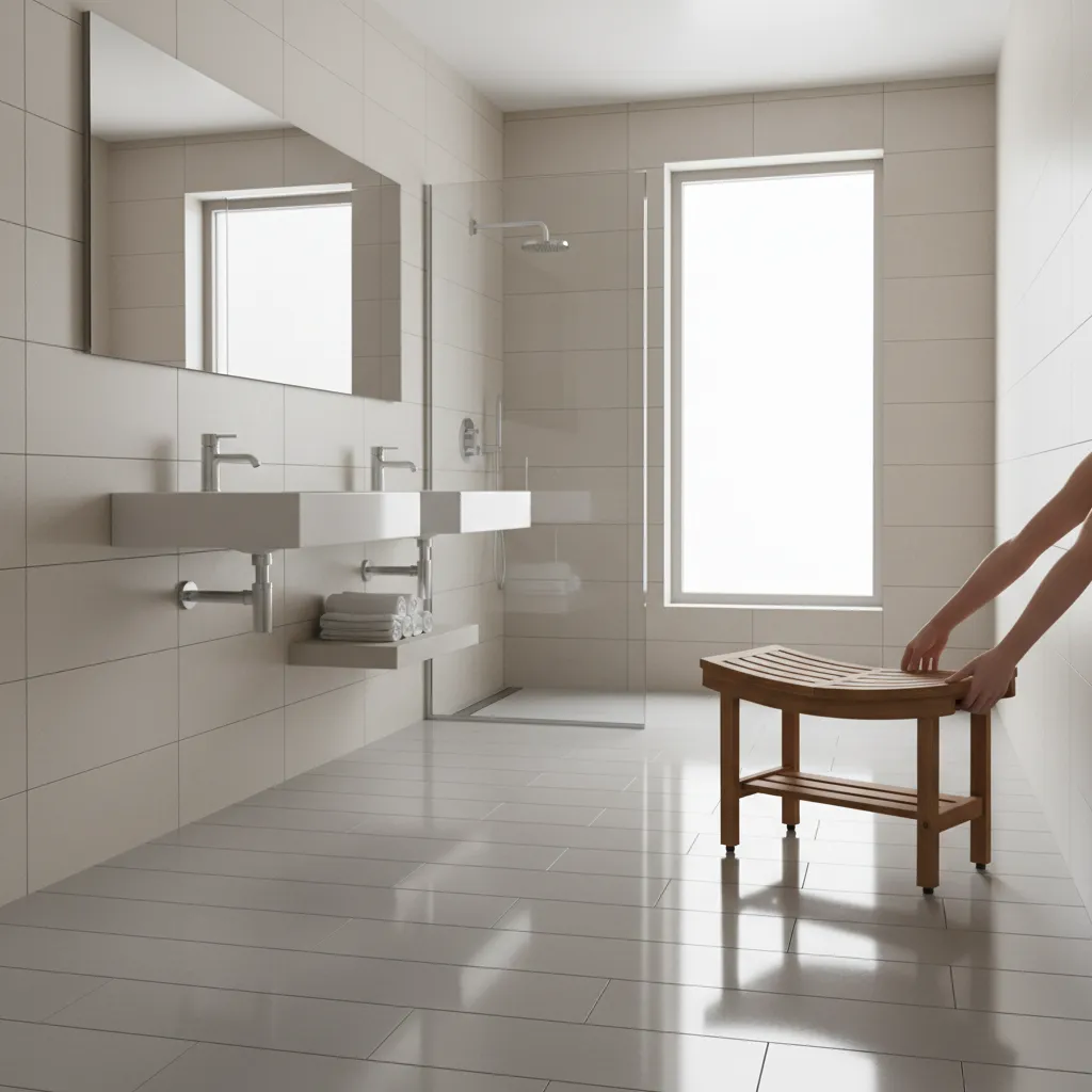 bathroom floor cleaning around movable shower bench