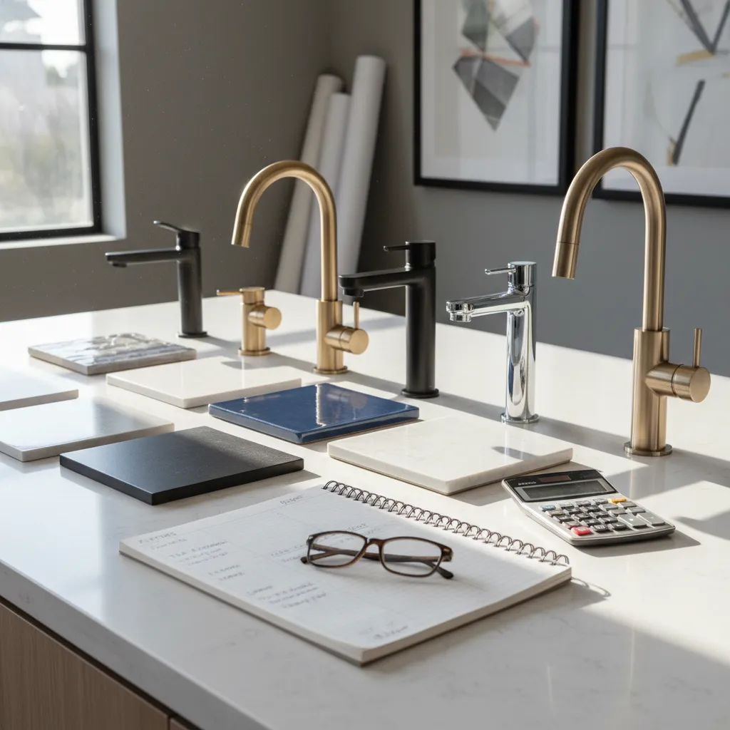 Budget planning for bathroom renovation with fixtures and cost notes