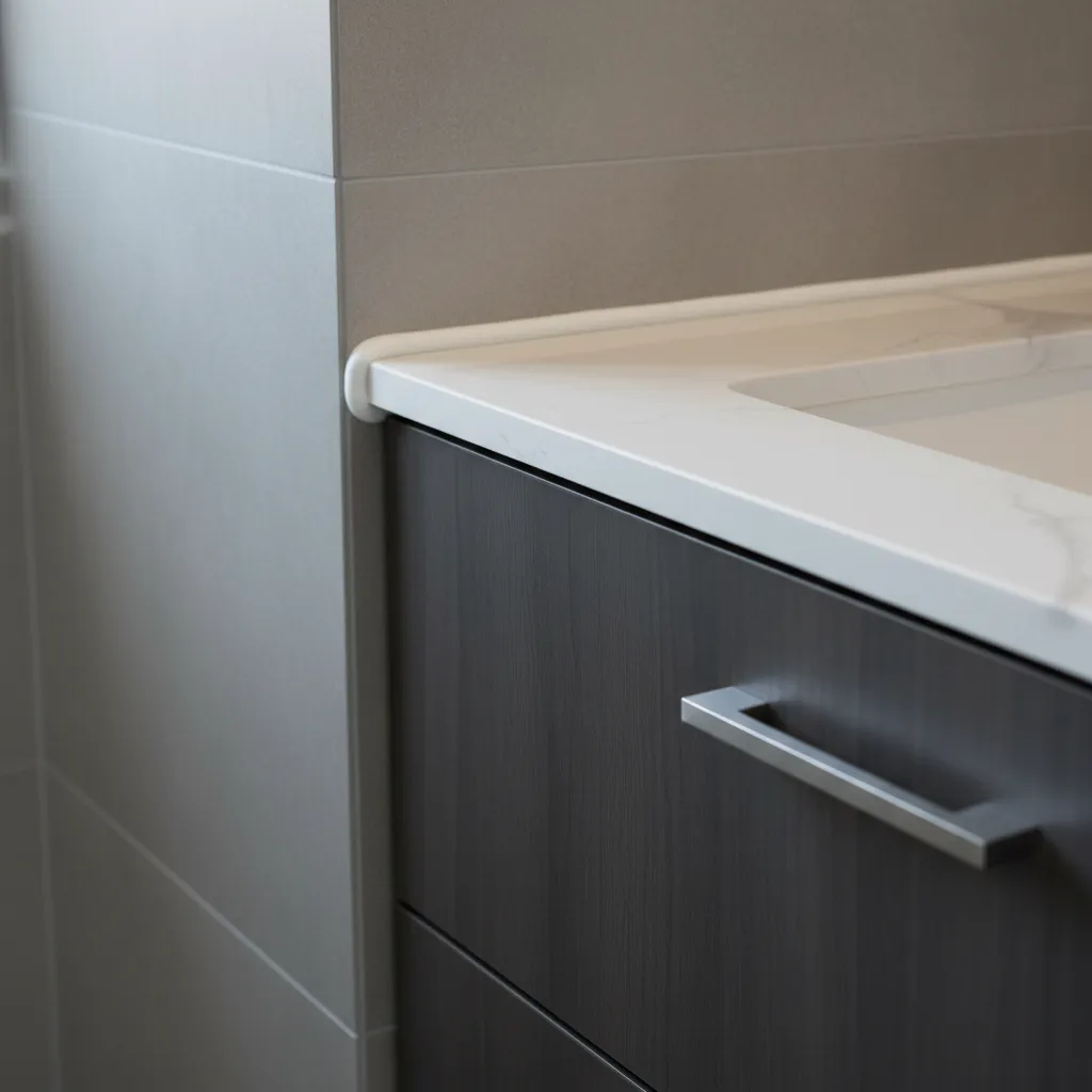 Bathroom vanity and wall seam sealed to reduce hiding spaces